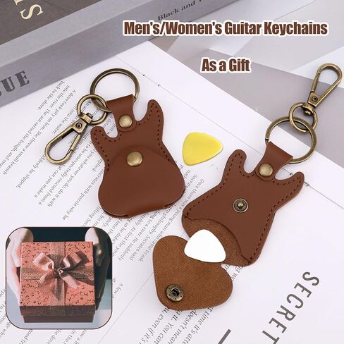 2pcs Leather Guitar Pick Holder Keychains, Portable Guitar Shaped Plectrum Case Key Chain Charm Ring Keyring with Snap Hook Pick Storage Bag for Music Players & Lovers in Saudi Arabia