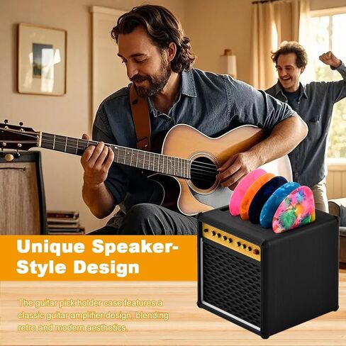 Guitar Picks Holder Box Guitar Pick Display Holder Amp Speaker Styled Pick Holders with 5 Celluloid Guitars Picks Guitars Pic k Storage Box(COLOR:black) in Saudi Arabia
