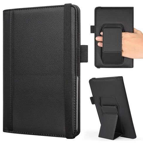 RSAquar Premium Server Book with Kickstand & Hand Strap – Waiter Book Organizer with 6 Pockets, Pen Holder, Elastic Closure – PU Leather Waitress Wallet Fits Apron Pocket, 5.12" x 7.91", Black in Saudi Arabia