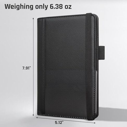 RSAquar Premium Server Book with Kickstand & Hand Strap – Waiter Book Organizer with 6 Pockets, Pen Holder, Elastic Closure – PU Leather Waitress Wallet Fits Apron Pocket, 5.12" x 7.91", Black in Saudi Arabia