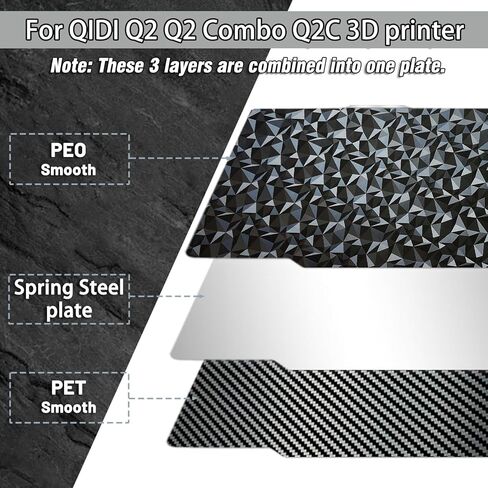 Smooth Carbon Fiber + Diamond Pattern Build Plate for QIDI Q2 280x280mm, Double Sided Flexible PEO PET Spring Steel Hot Bed Plate Sheet for QIDI Q2, Q2 Combo, Q2C 3D Printer Platform in Kuwait