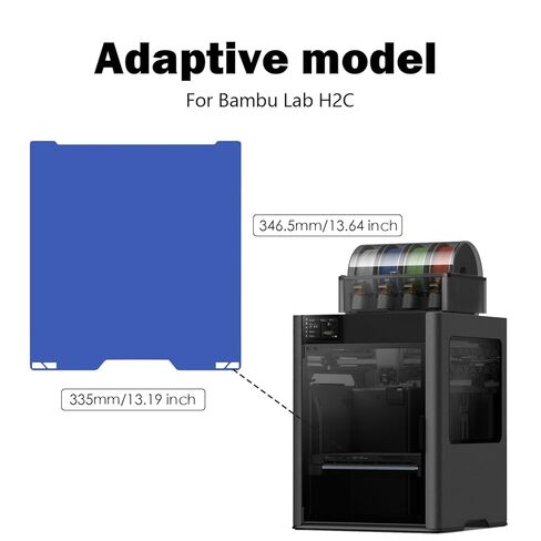 لوحة بناء رائعة H2C بدون تسخين ولا غراء لمختبر بامبو H2C 335x346.5 مم، طابعة ثلاثية الأبعاد سلسة PEI زرقاء مزدوجة الجوانب منصة سطحية منصة مرنة قابلة للإزالة وسرير ساخن حصيرة طباعة ثلاثية الأبعاد in Kuwait