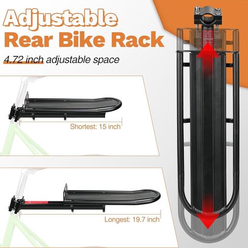 Rear Bike Rack, Retractable Aluminum Alloy Quick Release Cargo Carrier, Max Load 20 lbs, Suitable for Mountain, Commuter, Folding Bikes, Black in Saudi Arabia