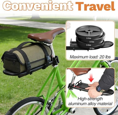 Rear Bike Rack, Retractable Aluminum Alloy Quick Release Cargo Carrier, Max Load 20 lbs, Suitable for Mountain, Commuter, Folding Bikes, Black in Saudi Arabia