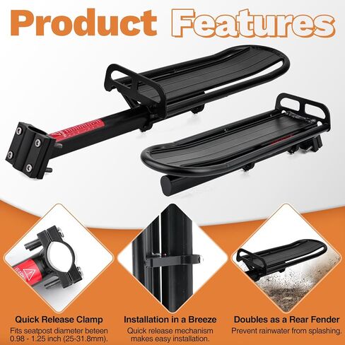 Rear Bike Rack, Retractable Aluminum Alloy Quick Release Cargo Carrier, Max Load 20 lbs, Suitable for Mountain, Commuter, Folding Bikes, Black in Saudi Arabia