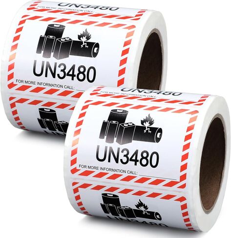 500 قطعة من ملصقات بطارية الليثيوم UN3480 - ملصقات أمان لاصقة مقاس 4 × 2.75 بوصة للحزم الصغيرة فقط لشحن بطاريات الليثيوم in Saudi Arabia