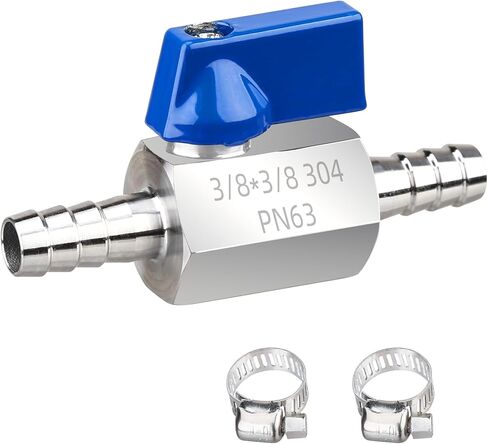 1/4 Inch Barb Ball Valve, Mini 304 Stainless Steel Inline Shut Off Valve for Fuel/Water/Air/Gas Lines, Heavy Duty Hose Barb Fitting with 2 Hose Clamps, 1-Pack in Saudi Arabia