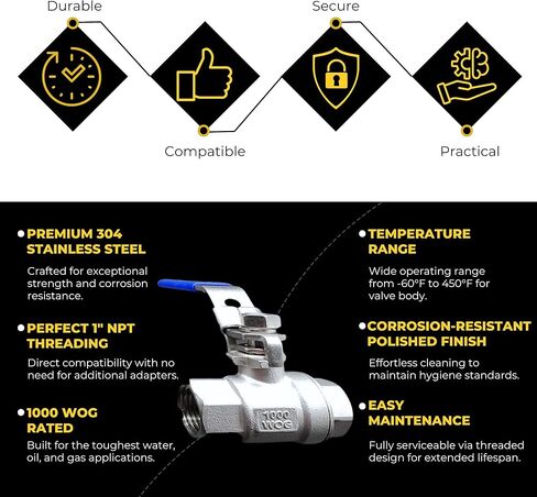 MiniBrew 1 "NPT 304 صمام كروي من الفولاذ المقاوم للصدأ بمنفذ كامل مكون من قطعتين مع مقبض عالي التحمل للتخمير المنزلي in Kuwait