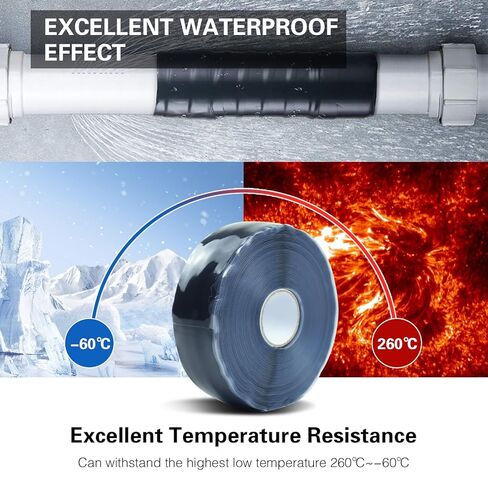 Self-Fusing Silicone Tape 1" x 33' x 20mil Black, Waterproof & Heat-Resistant Rubber Repair Tape – No Residue, Electrical Insulating, Chemical Resistant for Automotive, Plumbing & Outdoor in Saudi Arabia