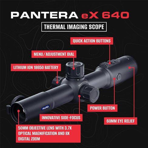 PARD USA Pantera eX 640 Thermal Imaging Scope 12μm 640x512 Resolution ≤14mK NETD, 50Hz Refresh Rate, 50mm Lens, 2560×2560 OLED Screen, 3.7X Optical & 8X Digital Zoom with 1094 Yards Detection Range in Kuwait