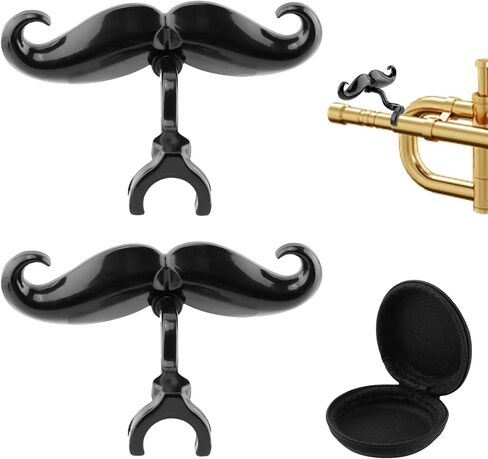 2Pcs Clip-On Mustache for Trumpets,Clip-On Mustache for Small Shank Trombone,with Protective Case,Easy Mouthpiece Add-On for Fun Shows,Funny Cute Trombone Accessory,Gift for Trumpet Player in Kuwait