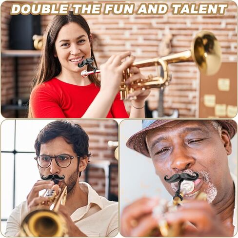 2Pcs Clip-On Mustache for Trumpets,Clip-On Mustache for Small Shank Trombone,with Protective Case,Easy Mouthpiece Add-On for Fun Shows,Funny Cute Trombone Accessory,Gift for Trumpet Player in Kuwait