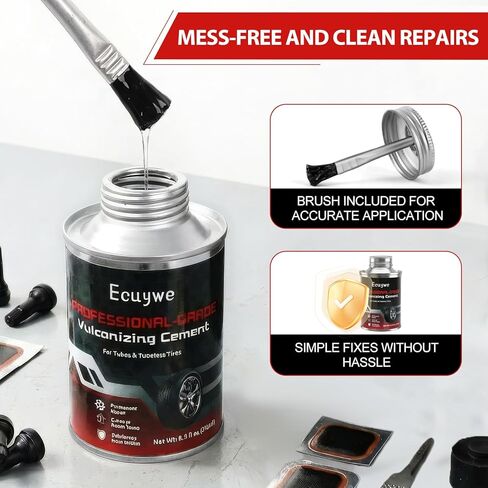 Professional Chemical Vulcanizing Cement Rubber Cement Glue with Brush All Purpose Tire Patch Glue Flat Tire Repair in 5 Minutes Emergency Puncture Fix for Car, Motorcycle, Bike in Kuwait