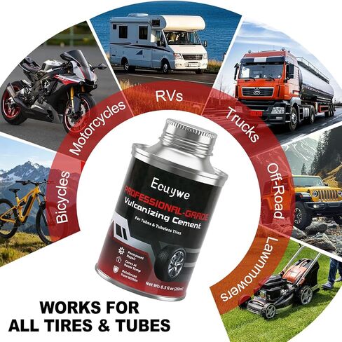 Professional Chemical Vulcanizing Cement Rubber Cement Glue with Brush All Purpose Tire Patch Glue Flat Tire Repair in 5 Minutes Emergency Puncture Fix for Car, Motorcycle, Bike in Kuwait