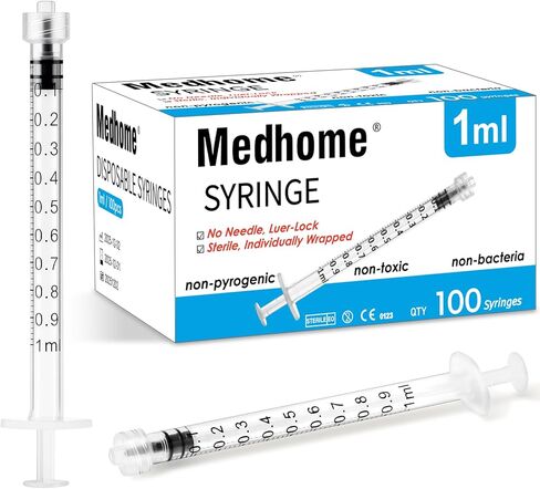 100 Pack 1mL Luer Lock Syringe (No Needle) , Sterile & Individually Wrapped, Professional, Industrial & Personal Use in Kuwait