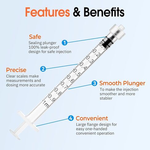 100 Pack 1mL Luer Lock Syringe (No Needle) , Sterile & Individually Wrapped, Professional, Industrial & Personal Use in Kuwait