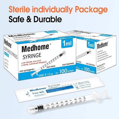 100 Pack 1mL Luer Lock Syringe (No Needle) , Sterile & Individually Wrapped, Professional, Industrial & Personal Use in Kuwait