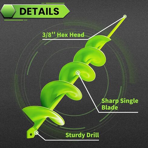 3"x24" Heavy Duty Auger Drill Bit for High-Torque Drill – One-Piece Carbon Steel Earth Auger for Deep Tree Planting, Fence Post Holes – Handles Hard Clay & Compacted Soil, Green in Kuwait
