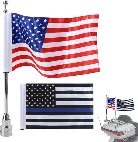 Motorcycle Flagpole Mount and American Flag - 6" x 10" Premium Double Sided USA Flag with Flags Flagpole for 1/2" Tubular Luggage Racks for Harley Honda Goldwing CB VTX CBR Yamaha Etc in Kuwait
