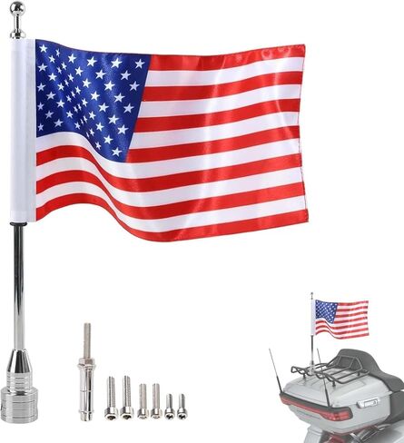 Motorcycle Flagpole Mount and American Flag - 6" x 10" Premium Double Sided USA Flag with Flags Flagpole for 1/2" Tubular Luggage Racks for Harley Honda Goldwing CB VTX CBR Yamaha Etc in Kuwait