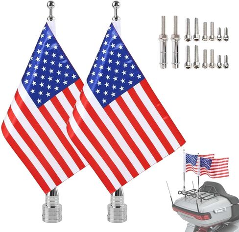 Motorcycle Flagpole Mount and American Flag - 6" x 10" Premium Double Sided USA Flag with Flags Flagpole for 1/2" Tubular Luggage Racks for Harley Honda Goldwing CB VTX CBR Yamaha Etc in Kuwait