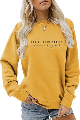Christian Sweatshirts for Women Can't Throw Stones While Washing Feet Graphic Pullover Christian Shirts Faith Tops in Saudi Arabia