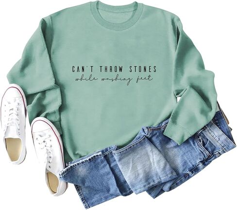 Christian Sweatshirts for Women Can't Throw Stones While Washing Feet Graphic Pullover Christian Shirts Faith Tops in Saudi Arabia
