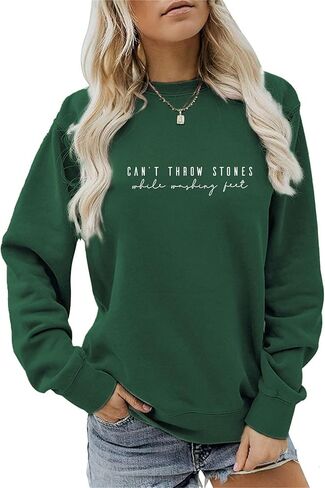 Christian Sweatshirts for Women Can't Throw Stones While Washing Feet Graphic Pullover Christian Shirts Faith Tops in Saudi Arabia