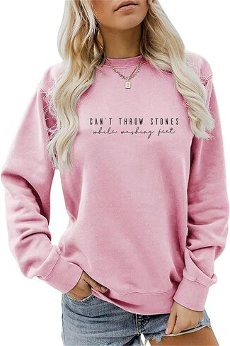 Christian Sweatshirts for Women Can't Throw Stones While Washing Feet Graphic Pullover Christian Shirts Faith Tops in Saudi Arabia