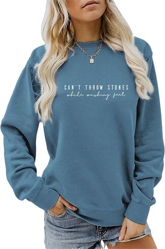 Christian Sweatshirts for Women Can't Throw Stones While Washing Feet Graphic Pullover Christian Shirts Faith Tops in Saudi Arabia