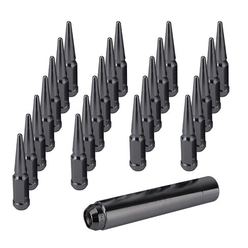 24pc M14x2 صواميل العروة المسننة 4.4 "مقعد مخروط الرصاص الأسود مع مفتاح المقبس | FIT F-150/Silverado 1500/RAM 1500/Land Cruiser (60 ° Conical) in Kuwait