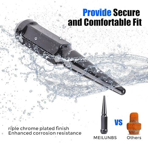 24pc M14x2 صواميل العروة المسننة 4.4 "مقعد مخروط الرصاص الأسود مع مفتاح المقبس | FIT F-150/Silverado 1500/RAM 1500/Land Cruiser (60 ° Conical) in Kuwait