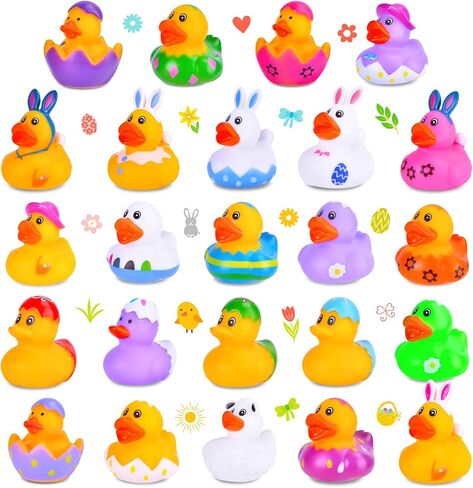 24 PCS Easter Rubber Ducks بكميات كبيرة ، Duckies Bunny لبط الجيب ، البط الربيعي الصغير لألعاب حمام الأطفال ، و Sustress Floater Duck Easter Stains and Party Favors in Kuwait
