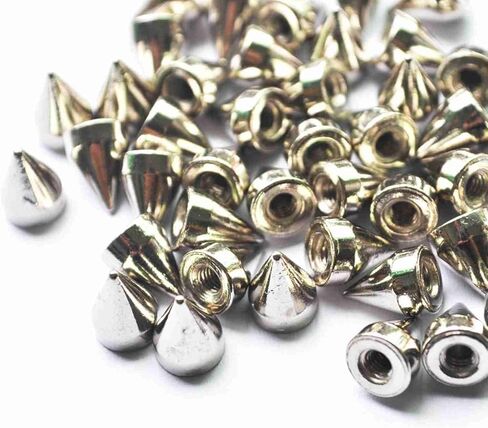 WALFRONT Metal Cone Spike Rivets, 100 Sets Silver Studs for DIY Punk Clothing Decoration, Solid Metal Studs for Jackets Belts and Crafts () in Saudi Arabia