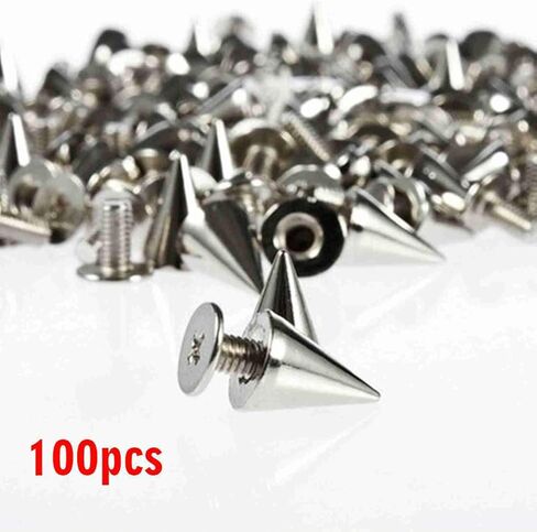 WALFRONT Metal Cone Spike Rivets, 100 Sets Silver Studs for DIY Punk Clothing Decoration, Solid Metal Studs for Jackets Belts and Crafts () in Saudi Arabia