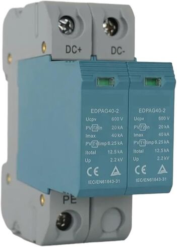 2Pole DC SPD T1+T2,Solar PV12.5KA Surge Protection,Din Rail 600V 40KA Arrester Protector(2 Pole with Signal) in Saudi Arabia