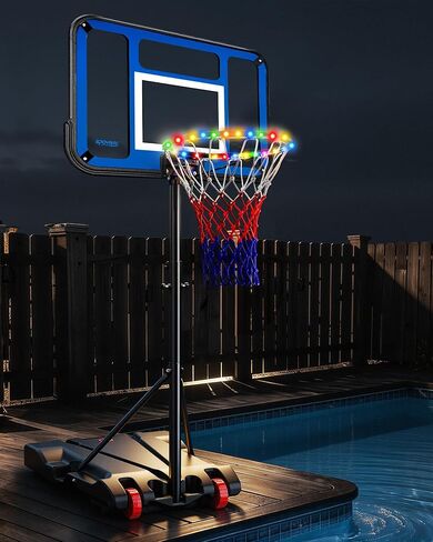 Basketball Hoop Outdoor & Indoor, 3.8FT-7FT Adjustable Portable Basketball Hoops & Goals with LED, PC Backboard for Driveway, Garage, Pool Court, Pool Basketball Hoop in Kuwait