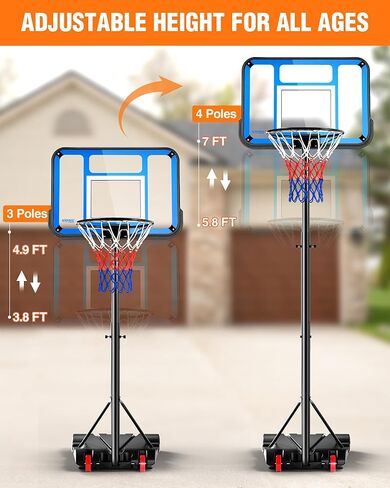 Basketball Hoop Outdoor & Indoor, 3.8FT-7FT Adjustable Portable Basketball Hoops & Goals with LED, PC Backboard for Driveway, Garage, Pool Court, Pool Basketball Hoop in Kuwait