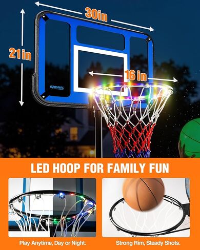 Basketball Hoop Outdoor & Indoor, 3.8FT-7FT Adjustable Portable Basketball Hoops & Goals with LED, PC Backboard for Driveway, Garage, Pool Court, Pool Basketball Hoop in Kuwait