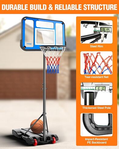 Basketball Hoop Outdoor & Indoor, 3.8FT-7FT Adjustable Portable Basketball Hoops & Goals with LED, PC Backboard for Driveway, Garage, Pool Court, Pool Basketball Hoop in Kuwait