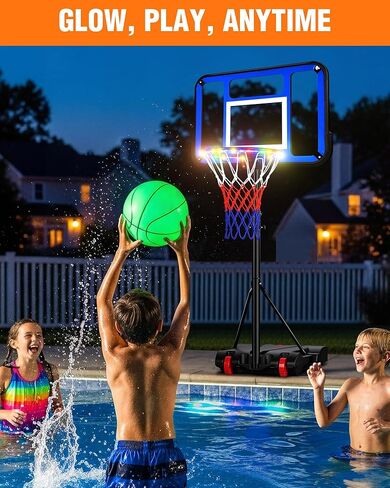 Basketball Hoop Outdoor & Indoor, 3.8FT-7FT Adjustable Portable Basketball Hoops & Goals with LED, PC Backboard for Driveway, Garage, Pool Court, Pool Basketball Hoop in Kuwait