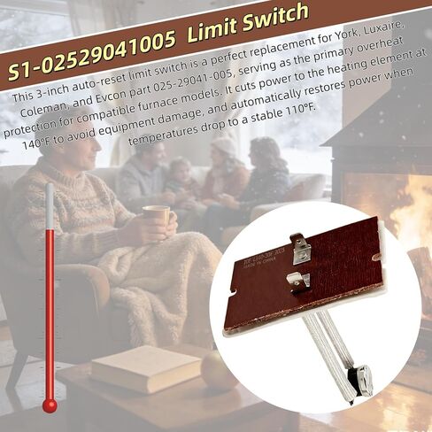 S1-02529041005 مفتاح حد الفرن 3 بوصات - L140-30F متوافق مع York Luxaire Coleman Evcon، يستبدل الأجزاء 025-29041-005 in Saudi Arabia