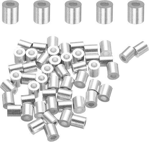 MECCANIXITY Aluminum Wire Rope Stop Sleeve 1/16"(2mm) Crimping Loop Sleeve Round Cable Ferrule for Wire Rope Cable Line, Pack of 50 in Saudi Arabia