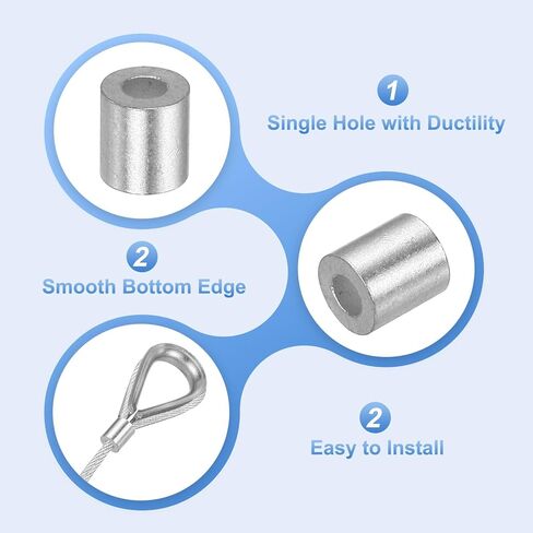 MECCANIXITY Aluminum Wire Rope Stop Sleeve 1/16"(2mm) Crimping Loop Sleeve Round Cable Ferrule for Wire Rope Cable Line, Pack of 50 in Saudi Arabia