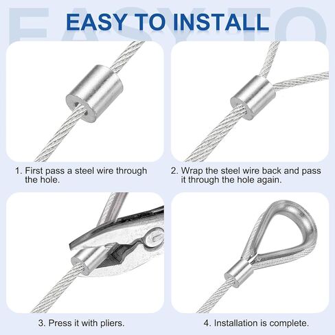 MECCANIXITY Aluminum Wire Rope Stop Sleeve 1/16"(2mm) Crimping Loop Sleeve Round Cable Ferrule for Wire Rope Cable Line, Pack of 50 in Saudi Arabia