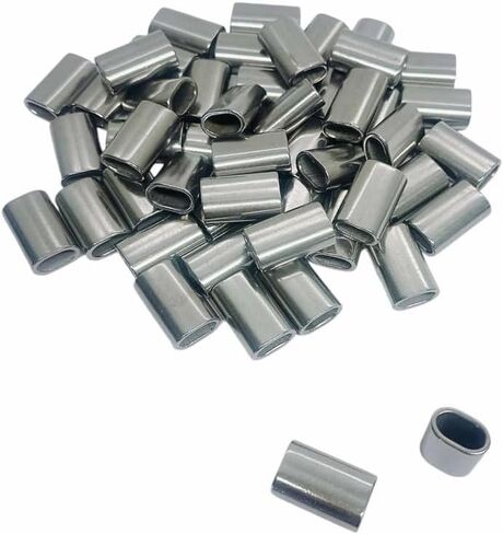 Prolinemax 50 قطعة 1/4 بوصة حبل سلك فولاذي مقاوم للصدأ بحري أكمام بيضاوية مجعد SS316 in Kuwait