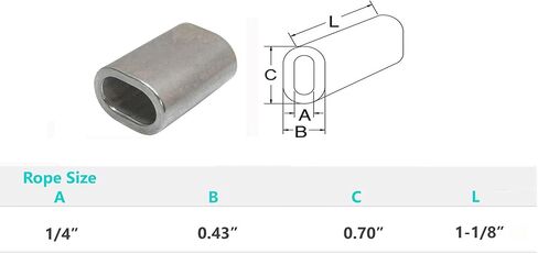 Prolinemax 50 قطعة 1/4 بوصة حبل سلك فولاذي مقاوم للصدأ بحري أكمام بيضاوية مجعد SS316 in Kuwait