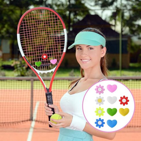 10 Pcs Tennis Vibration Dampener Tennis Racket Shock Absorbers Heart Flower Shaped Silicone Dampener Tool Colorful Cute Racquet String Tennises Supplies in Saudi Arabia