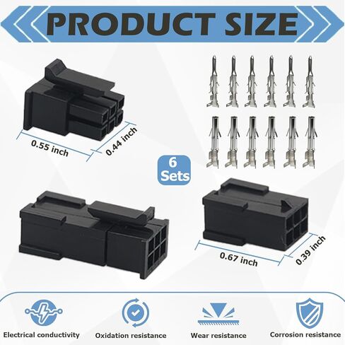 6 مجموعة كاملة - (6 دوائر) لسلك 14-20 AWG، موصلات ذكر/أنثى ذات 6 دبابيس مع أطراف قفل، متوافقة مع مجموعة موصلات موليكس mlx in Kuwait