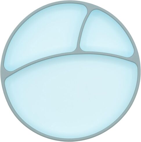 لوحة شفط السيليكون Weesprout - صفيحة طفل نغمة مع كوب شفط - طبق مقسوم مقسم للأطفال والرضع والأطفال الصغار - أواني سيليكون من الدرجة الغذائية (الباستيل الأزرق/البحرية غير اللامعة) in Kuwait